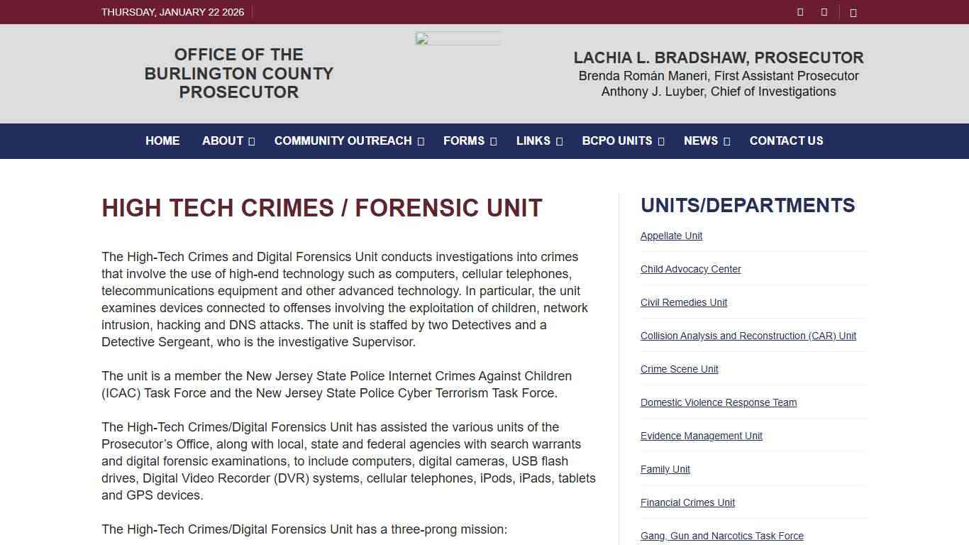 High Tech Crimes / Forensic Unit – The Burlington County Prosecutor’s Office